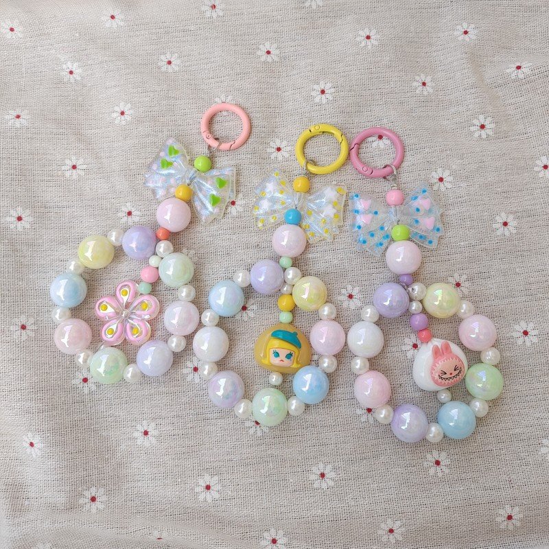 hot selling Cute Beaded Pendant Light Weight Resin Mobile Phone Chain Accessories Keyring Beaded Key Chain Mobile Phone Straps