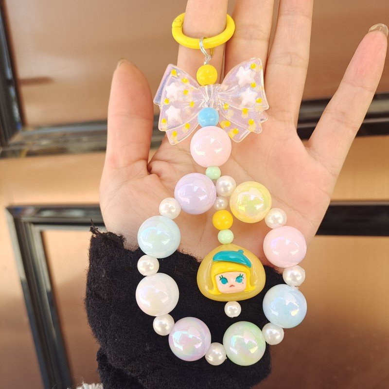 hot selling Cute Beaded Pendant Light Weight Resin Mobile Phone Chain Accessories Keyring Beaded Key Chain Mobile Phone Straps