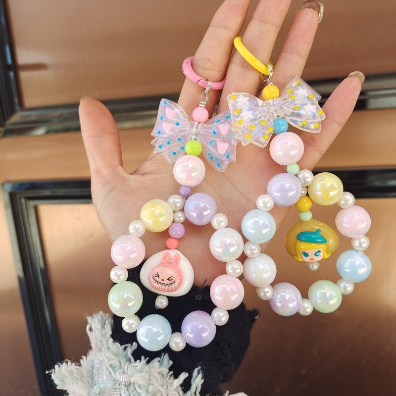 hot selling Cute Beaded Pendant Light Weight Resin Mobile Phone Chain Accessories Keyring Beaded Key Chain Mobile Phone Straps