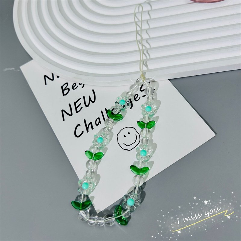 LUOYAN Wind Phone Chain Network Red Sweet Tulip Flower Beaded Mobile Phone Hanging Rope Female