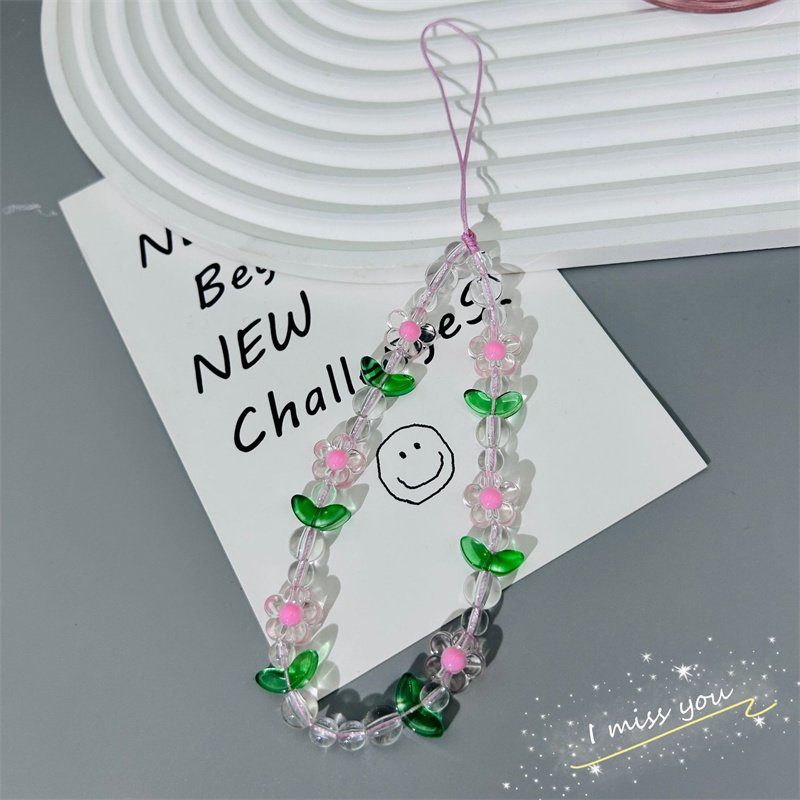 LUOYAN Wind Phone Chain Network Red Sweet Tulip Flower Beaded Mobile Phone Hanging Rope Female