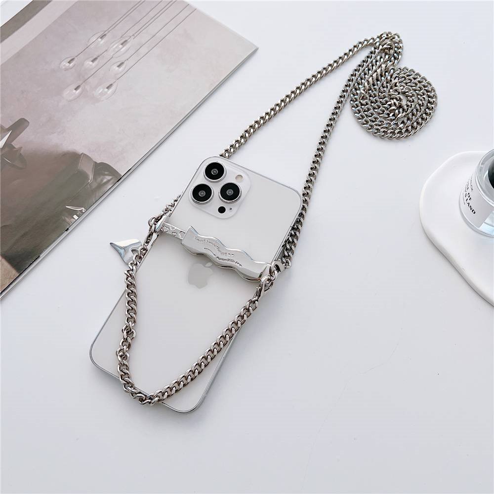 Universal Curly Wavy Metal Phone Clip Holder Crossbody Lanyard Chain Necklace All Phones INS Love Heart Luxury Carry Hang Strap