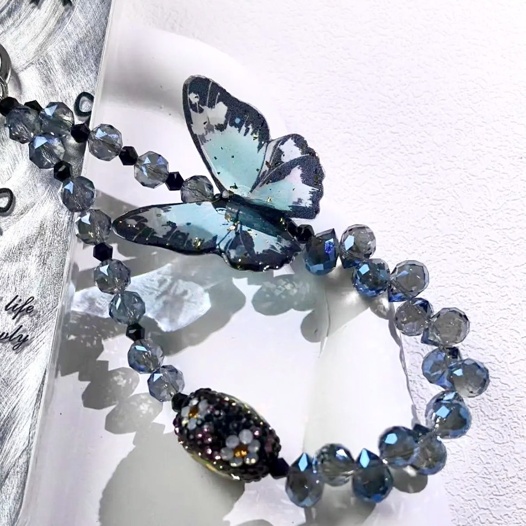 fashion hanging chain ring code cell phone wrist strap clip universal butterfly crystal teardrop bead mobile phone lanyard