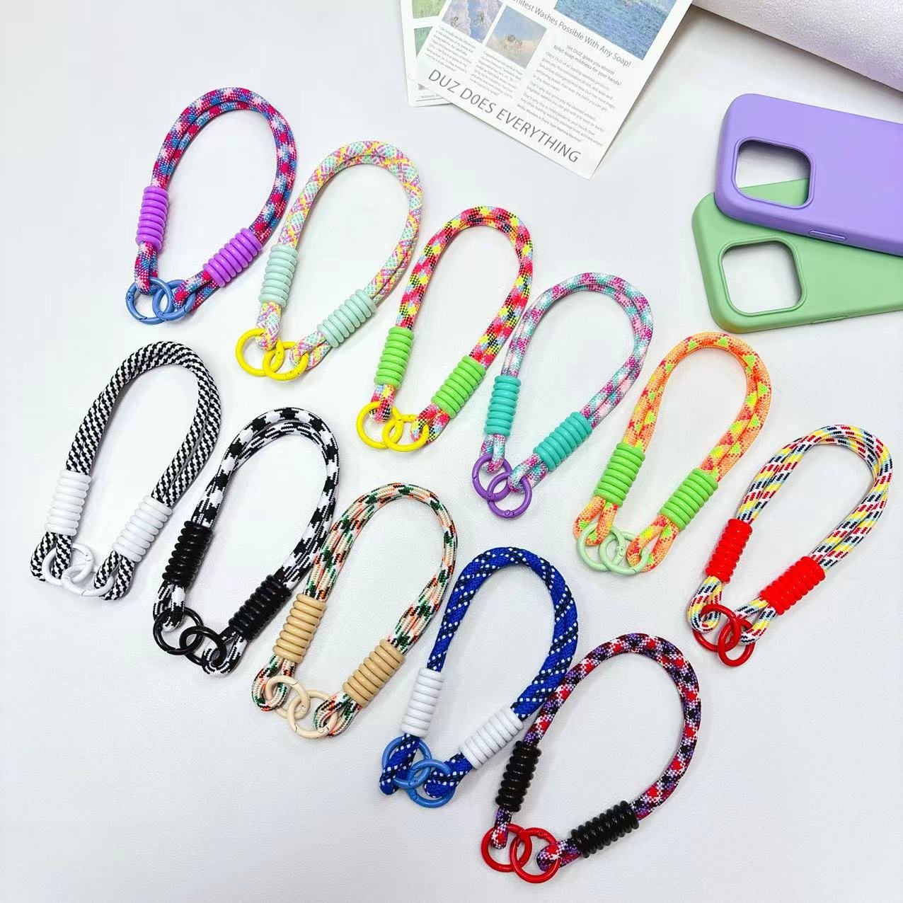 Portable accessory hanging rope Wear resistant and anti loss colored wrist strap Mobile Phone Safe Sticker With Rope