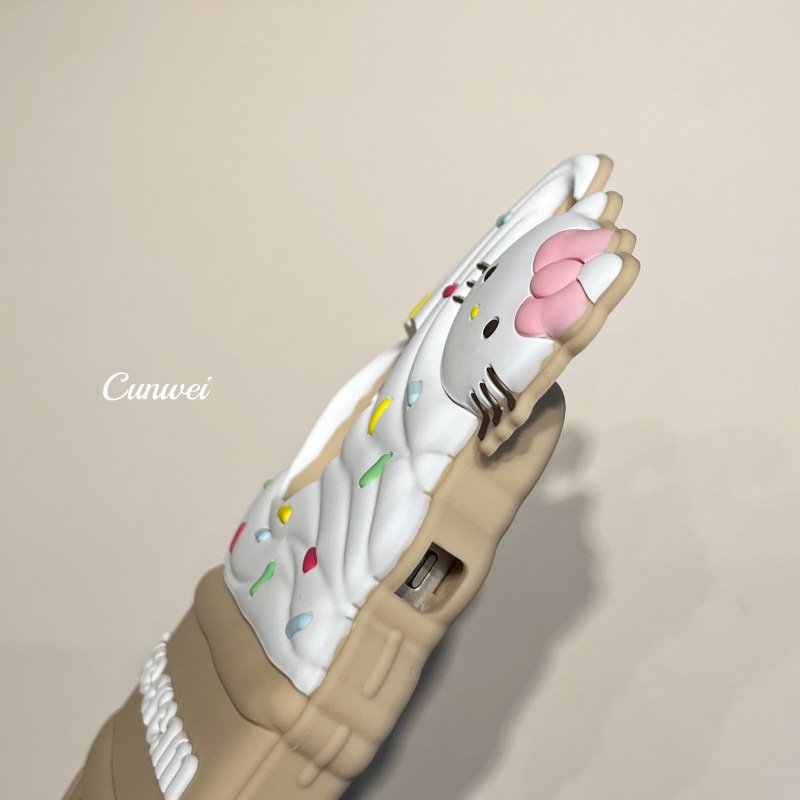 Cute Ice Cream Kitty Silicone Mobile Phone Case For iPhone 15 14 13 12 11 Pro max 3D cartoon Cat Earp Shockproof Back Cover
