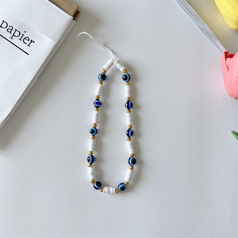 Creative Blue Demon Eye Charm Phone Chain Soft Polymer Clay Beaded Mobile Phone Strap For Phone Case Handbags Anti-Lost Cord
