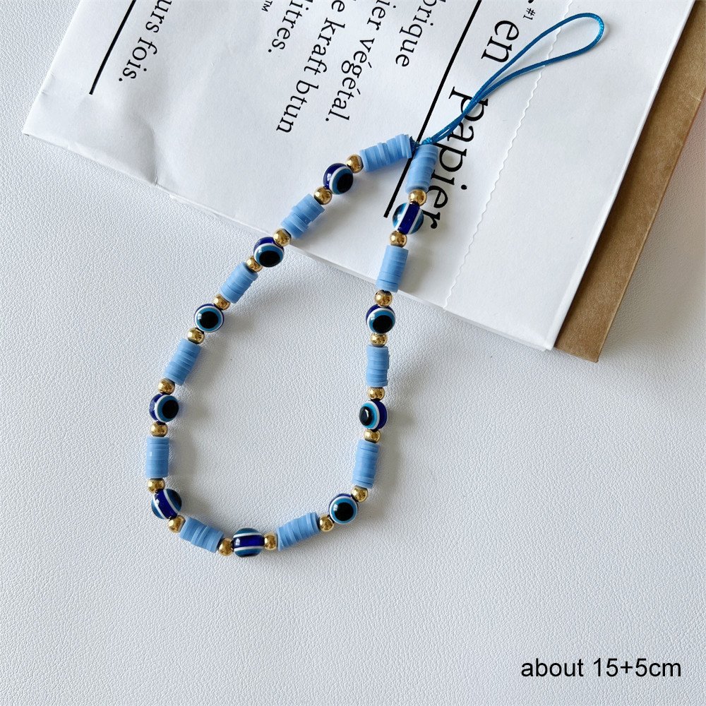 Creative Blue Demon Eye Charm Phone Chain Soft Polymer Clay Beaded Mobile Phone Strap For Phone Case Handbags Anti-Lost Cord
