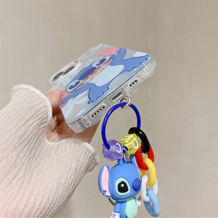 With Doll Keychain Cartoon Cute Mobile Phone Case For iPhone 16 pro 15 14 13 12 11 pro max TPU PC Hard Shock proof Back Cover