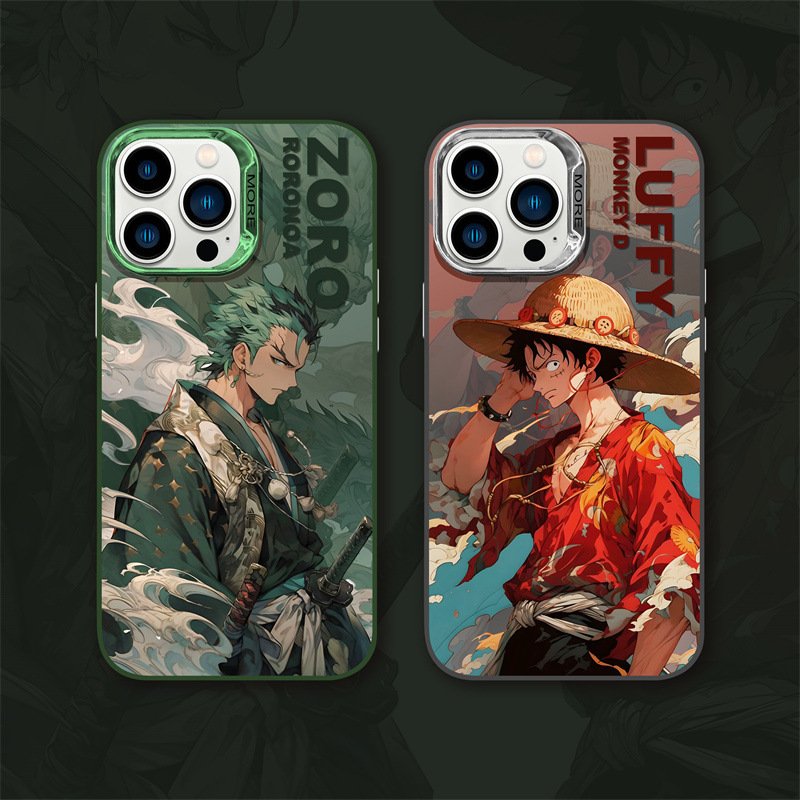 IMD Cartoon One Piece Acrylic TPU Mobile Phone Case For iPhone 15 14 13 12 11 Pro max Frosted Animation Shockproof Back Cover
