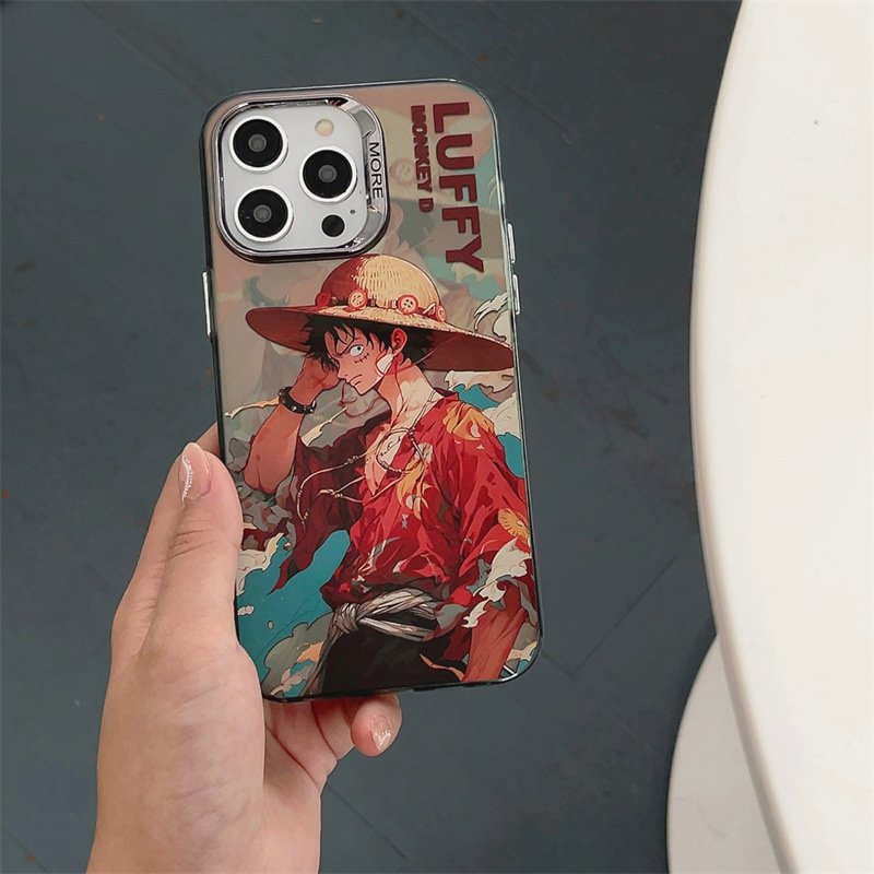 IMD Cartoon One Piece Acrylic TPU Mobile Phone Case For iPhone 15 14 13 12 11 Pro max Frosted Animation Shockproof Back Cover