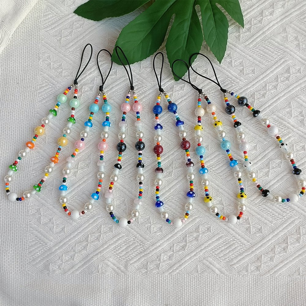Personalized fashion phone accessories fancy acrylic cell mobile phone beaded chain charm lanyard wrist strap for girl lady