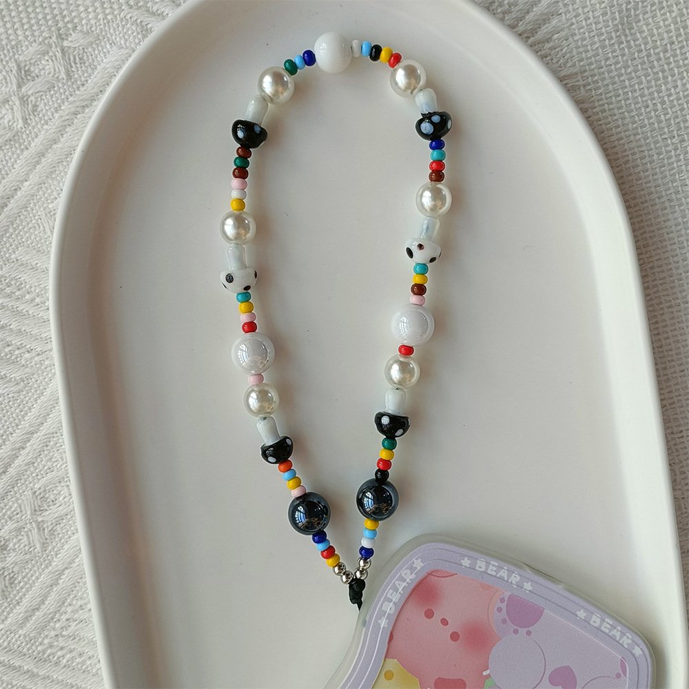 Personalized fashion phone accessories fancy acrylic cell mobile phone beaded chain charm lanyard wrist strap for girl lady