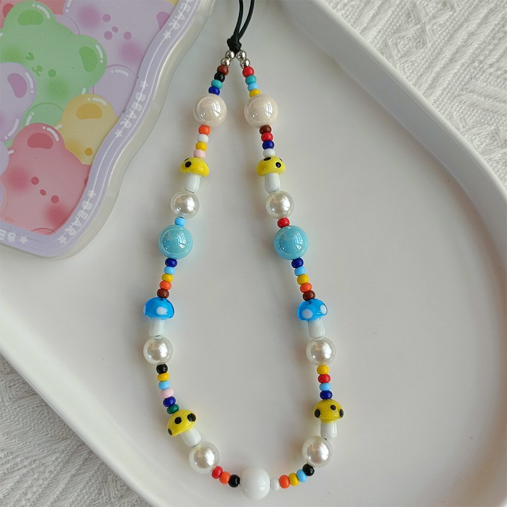 Personalized fashion phone accessories fancy acrylic cell mobile phone beaded chain charm lanyard wrist strap for girl lady