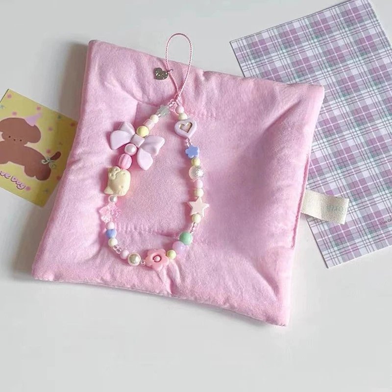Pink Pearl Bow Phone Chain Anti-Lost Bracelet For Mobile Phone Case Wrist Strap CCD Lanyard Phone Keychain Portable Chain