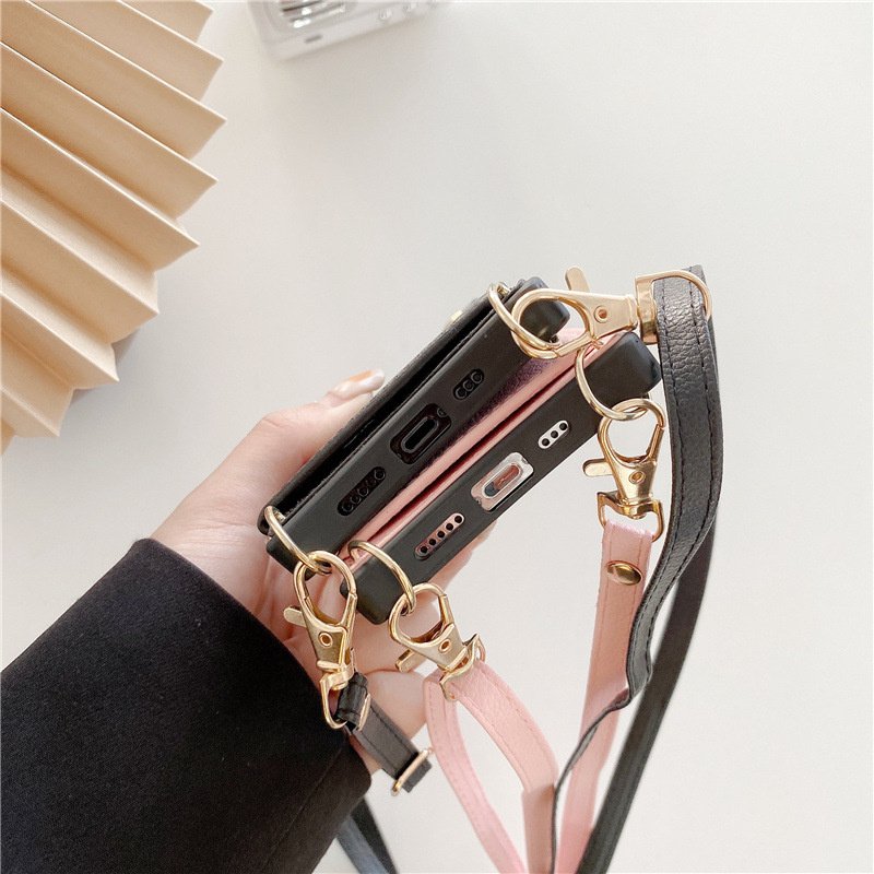 leather mobile phone cases for iphone 14 pro max for Iphone 13 Pro Max leather back cover fashion necklace phone case with strap