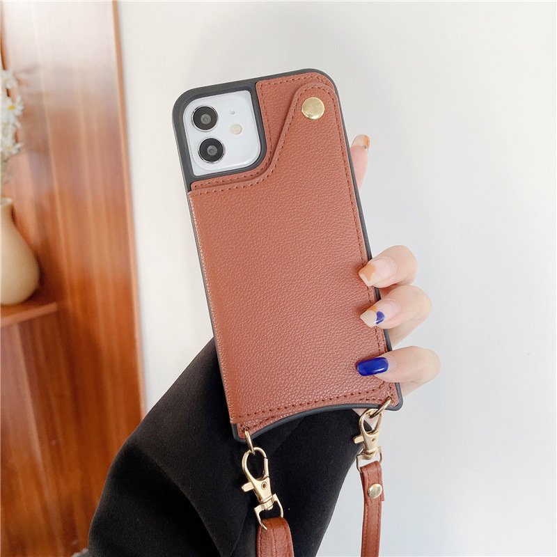 leather mobile phone cases for iphone 14 pro max for Iphone 13 Pro Max leather back cover fashion necklace phone case with strap