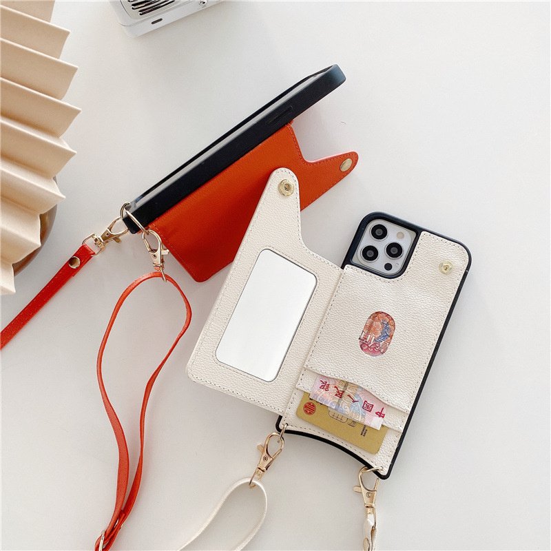 leather mobile phone cases for iphone 14 pro max for Iphone 13 Pro Max leather back cover fashion necklace phone case with strap