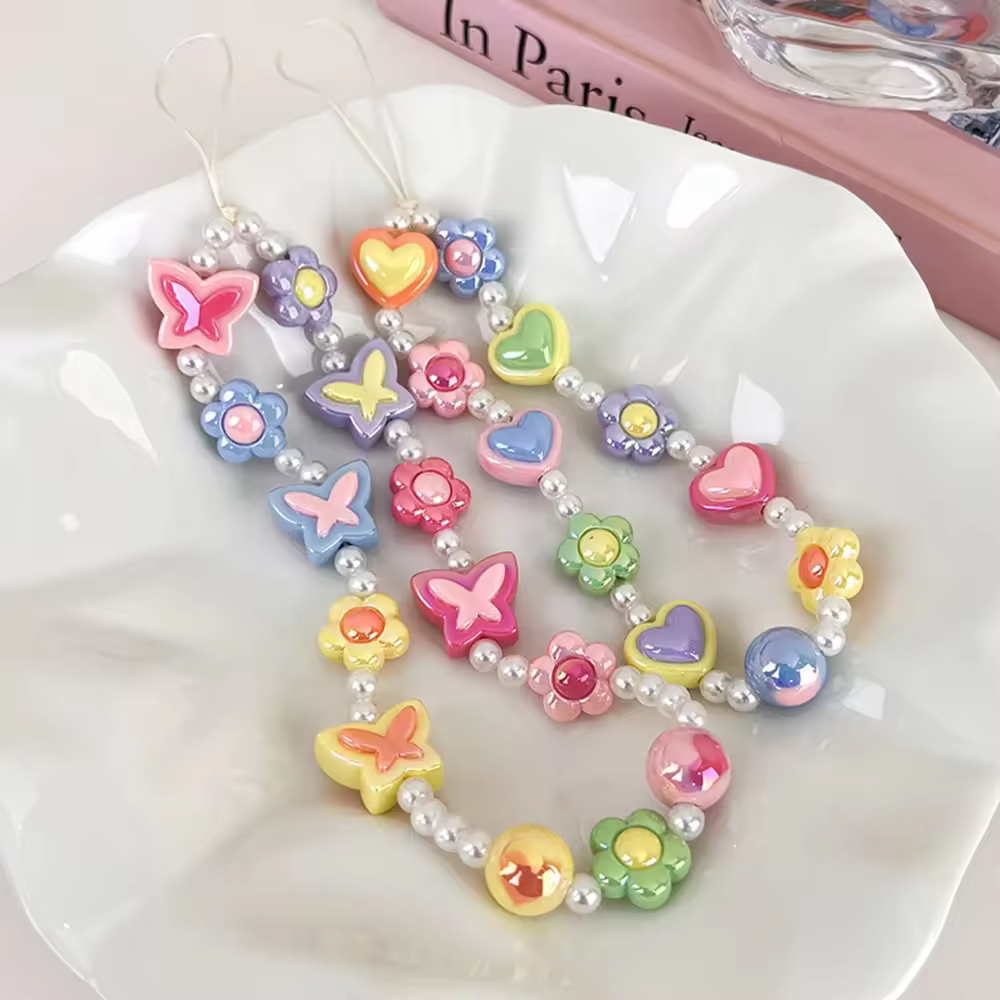 2024 High quality mobile lanyard short hand beaded round head pendant in floral pendant loss-proof sling wrist strap