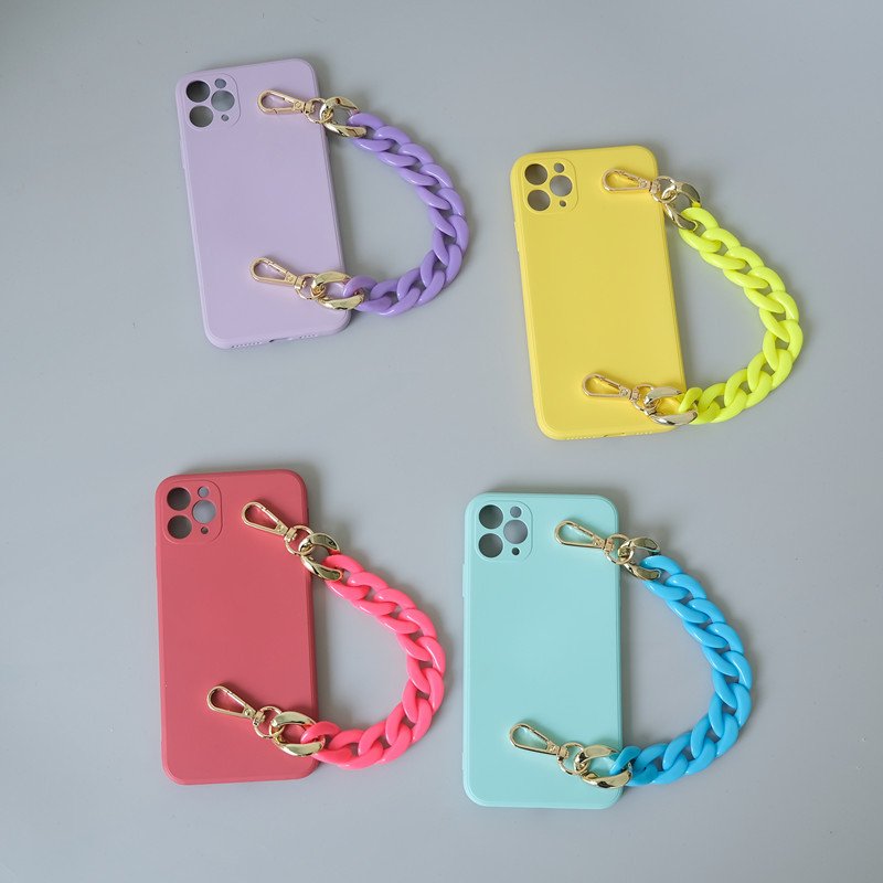 Colorful Acrylic Cell Phone Case Chain Hanging Necklace For Women Accessories Matte Acrylic Chain For Mobile Phone Strap Lanyard
