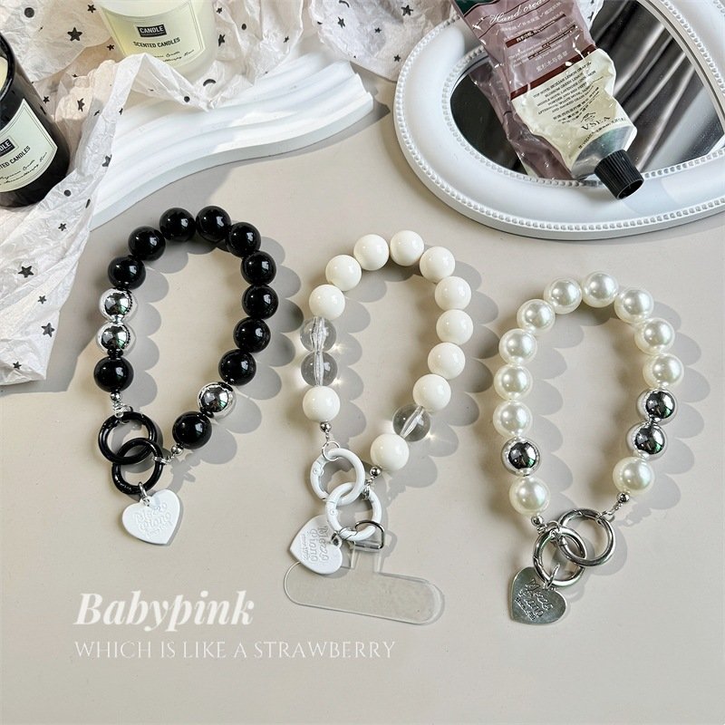 Silver Luxury Mobile Phone Pearl Chain Wrist Bracelet Wrist Strap Beaded Chain Beads Pendant Gasket Cellphone Hanging Lanyard
