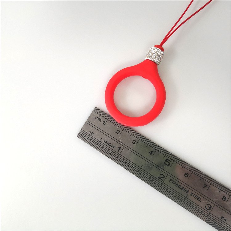 Cute silicone ring phone strap charm hand finger phone strap with beads diamond for girls mobile phone case strap