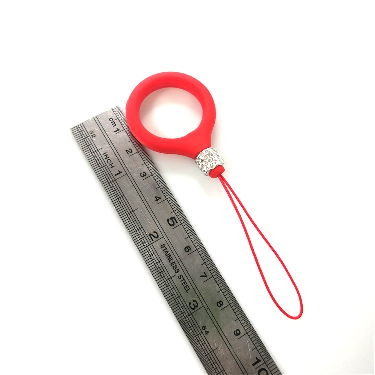 Cute silicone ring phone strap charm hand finger phone strap with beads diamond for girls mobile phone case strap