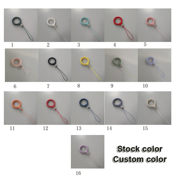 Cute silicone ring phone strap charm hand finger phone strap with beads diamond for girls mobile phone case strap