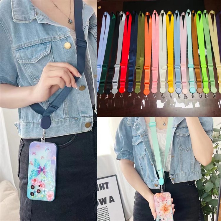 New Crossbody Wide Mobile Phone Necklace Clear Color Logo Patch Adjustable Long Universal Cell Phone Strap Holder Phone Lanyard