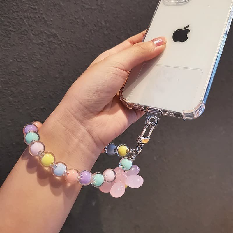 Cell Mobile Phone Key Chian Hand Holder Universal Wallet Wristlet Wrist Strap Beads Patch Tab Lanyard with Zipper Pouch Wallet