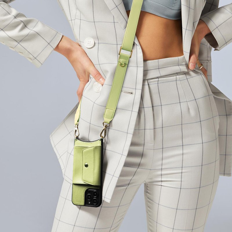 Popular Design Back Slot Straps Plain texture High Quality Genuine Leather Mobile Phone shoulder Strap