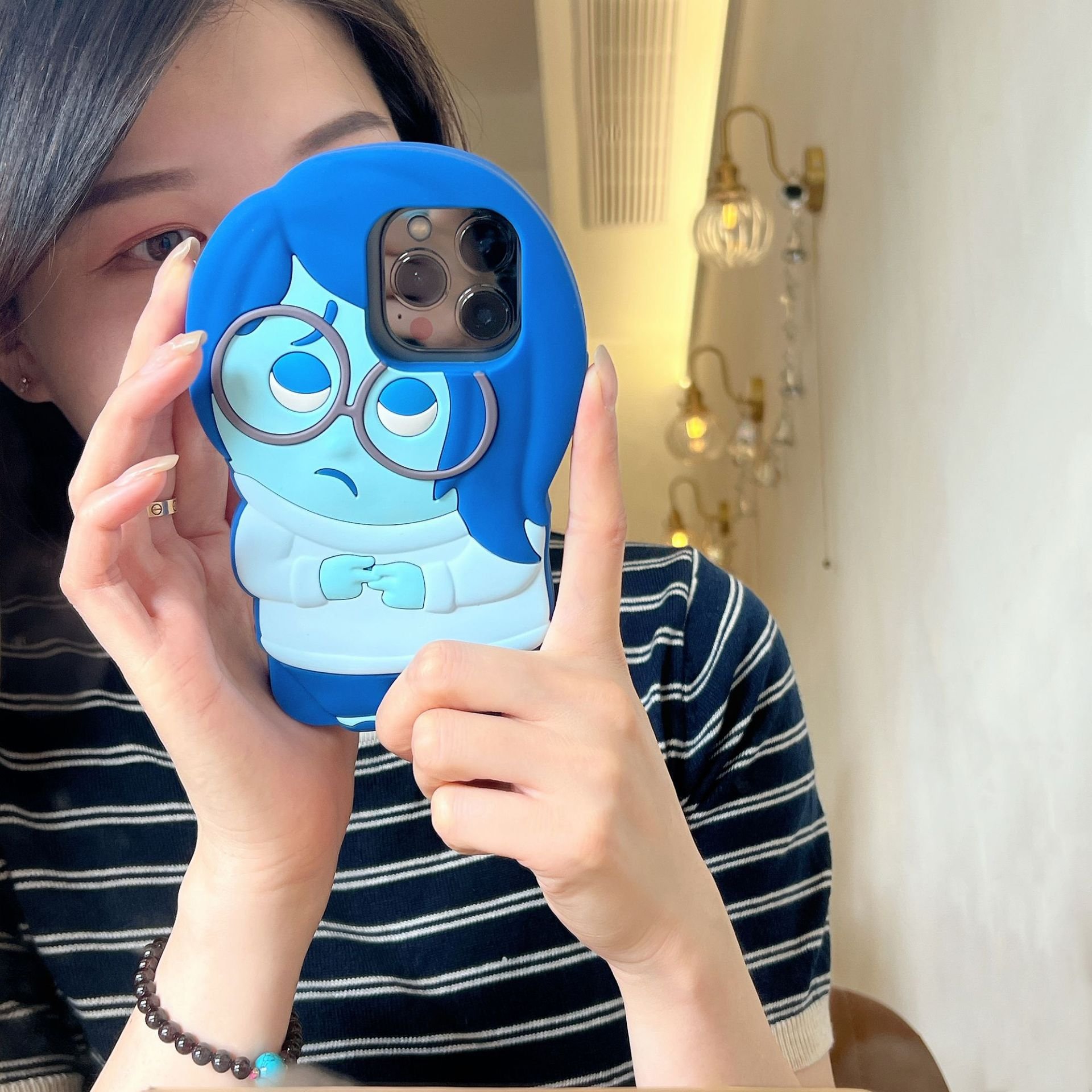 3D Cartoon Stereoscopic Blue Disneies Inside Out Phone Case for IPhone 15 14 13 12 11 Pro Max Plus Soft Silicone Back Cover Gift