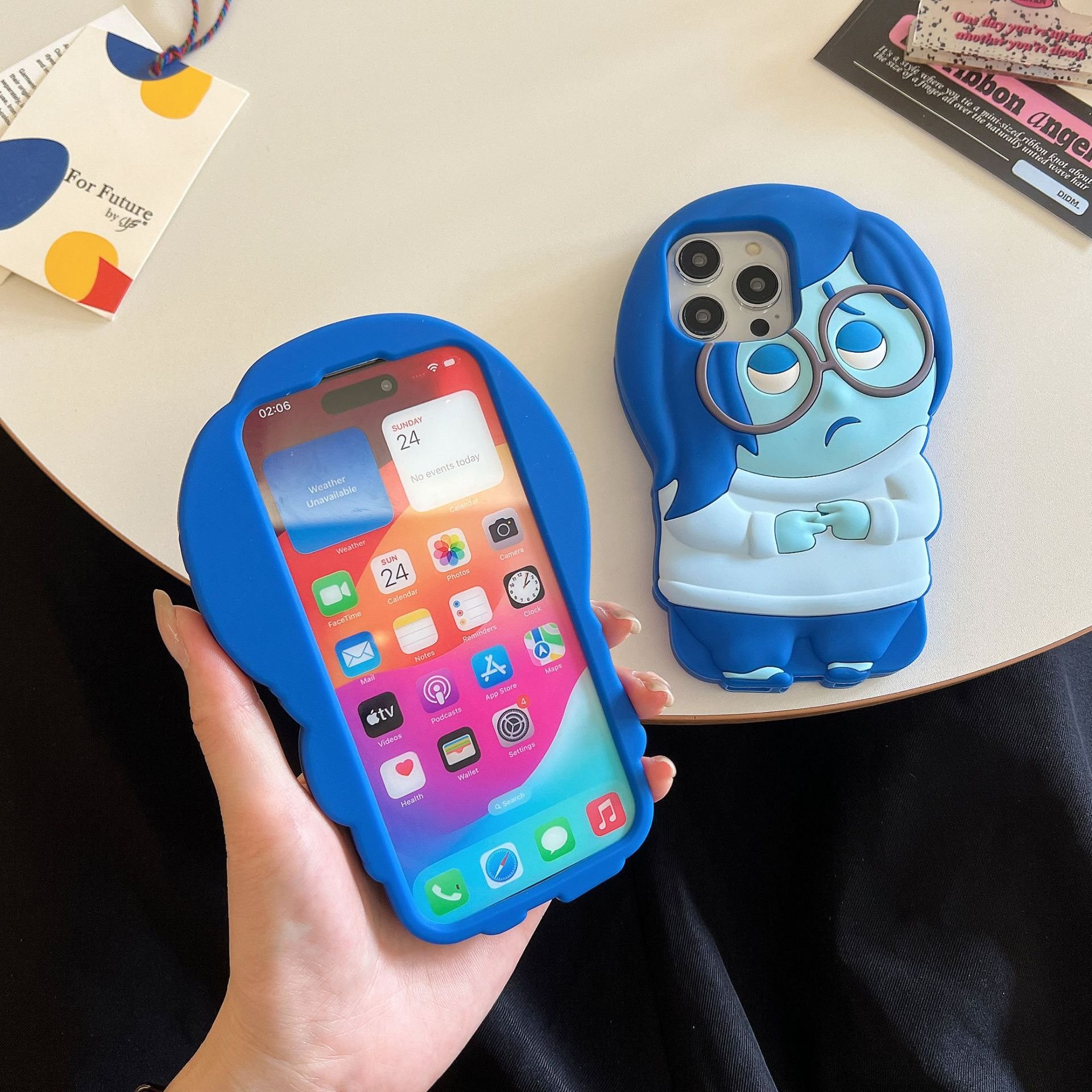 3D Cartoon Stereoscopic Blue Disneies Inside Out Phone Case for IPhone 15 14 13 12 11 Pro Max Plus Soft Silicone Back Cover Gift