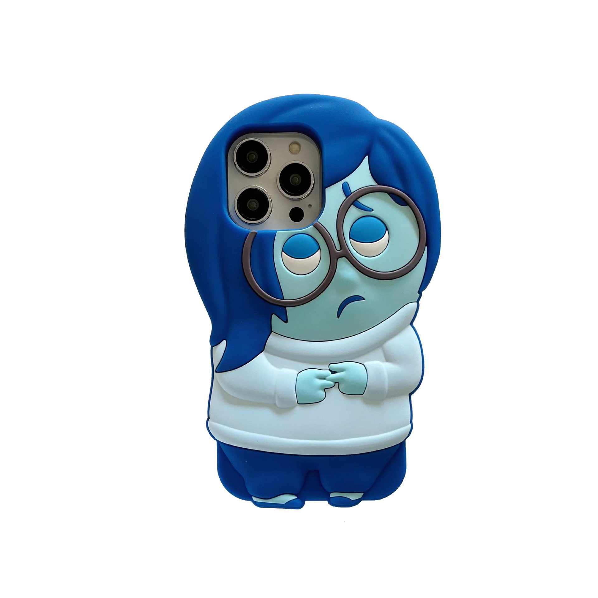 3D Cartoon Stereoscopic Blue Disneies Inside Out Phone Case for IPhone 15 14 13 12 11 Pro Max Plus Soft Silicone Back Cover Gift