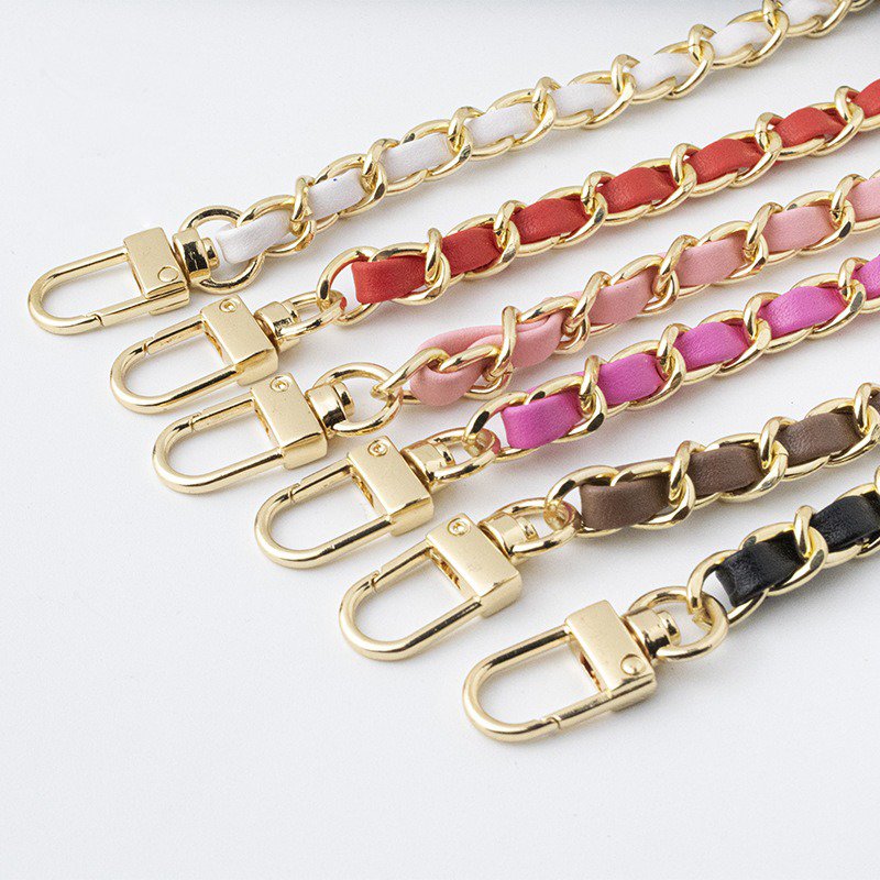 Braided Leather Mobile Phone Holder Necklace Handmade Metal Bag Chain Shoulder Strap PU Gold Plated Phone Lanyard Strap 120cm
