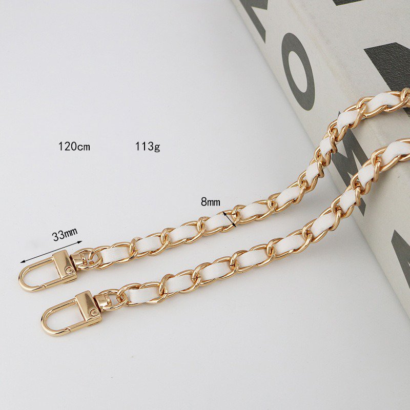 Braided Leather Mobile Phone Holder Necklace Handmade Metal Bag Chain Shoulder Strap PU Gold Plated Phone Lanyard Strap 120cm