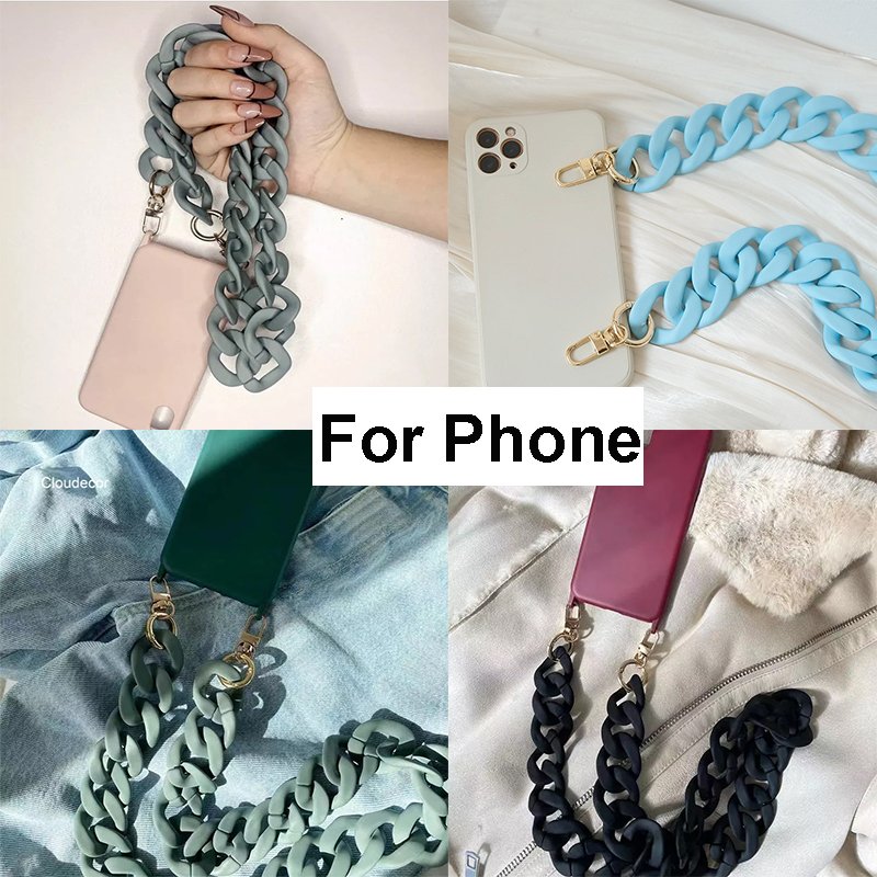 Summer Color Matte Acrylic Cell Phone Case Chain Women Portable Bag Chain Custom LOGO Length Mobile Phone Chain Necklace