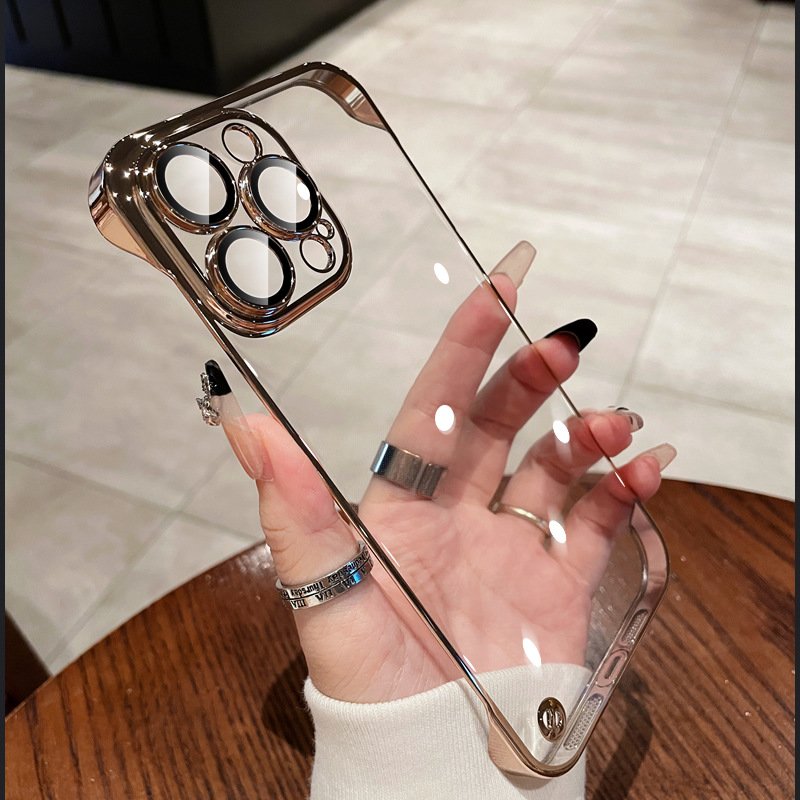 Clear Frameless Electroplated PC Cell Mobile Phone Case For iPhone 15 16 14 13 12 Pro Max Accessory Protective Camera Lens Cover