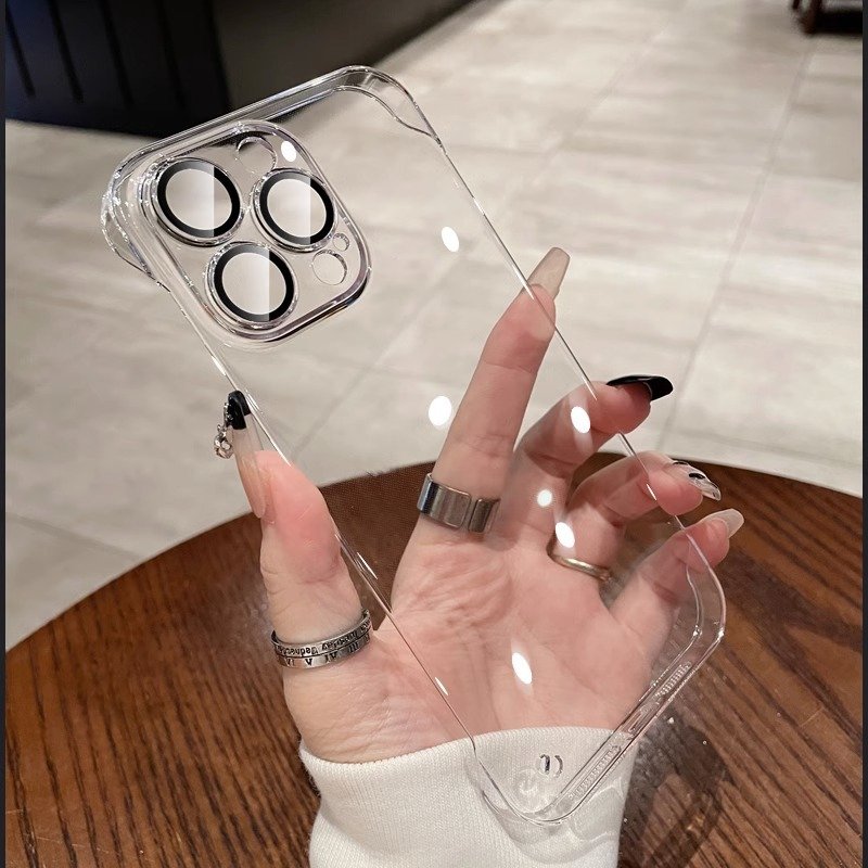 Clear Frameless Electroplated PC Cell Mobile Phone Case For iPhone 15 16 14 13 12 Pro Max Accessory Protective Camera Lens Cover