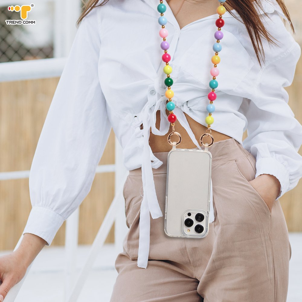 2024 Custom Luxury Long Acrylic Crossbody Lanyard Cute Rainbow Beads Detachable Mobile Phone Strap for iPhone High Quality