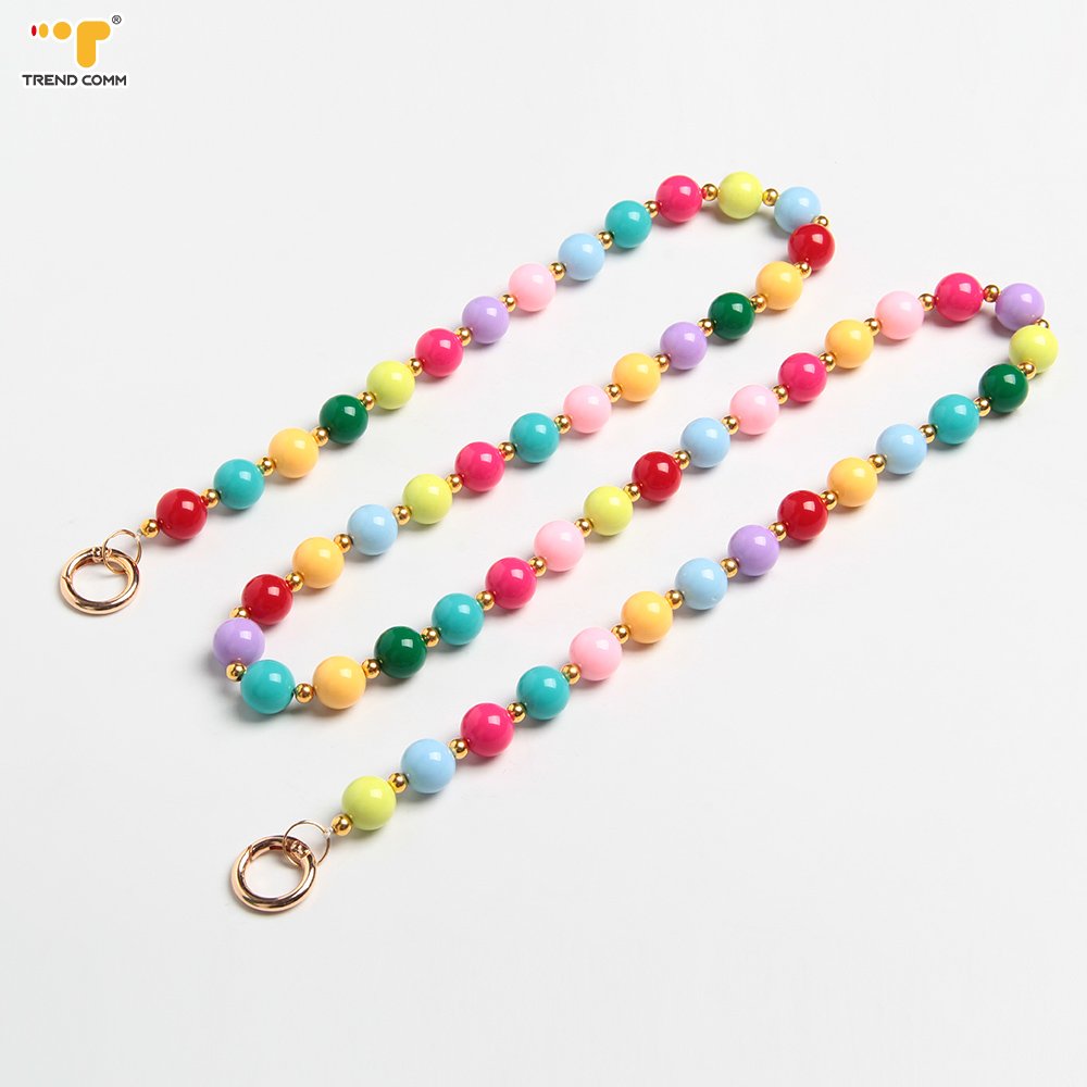 2024 Custom Luxury Long Acrylic Crossbody Lanyard Cute Rainbow Beads Detachable Mobile Phone Strap for iPhone High Quality