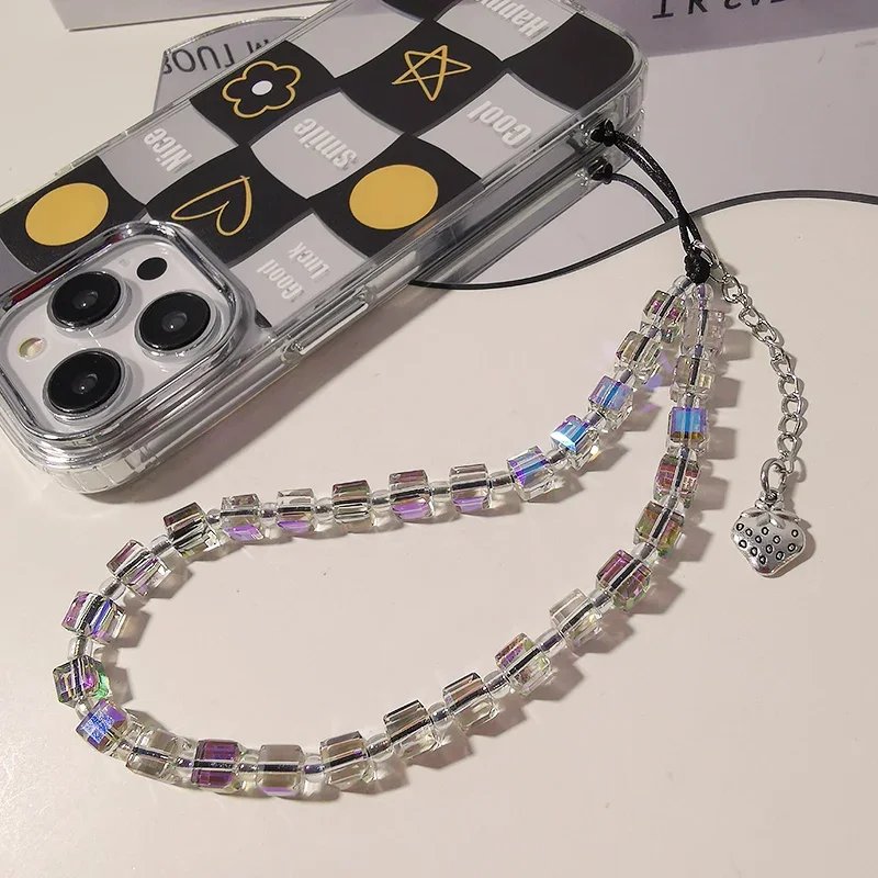 Mobile Phone Lanyard Short Wrist Strap with Strawberry Pendant Square Sugar Bracelet Mobile Phone Strap Anti Loss Side Hang