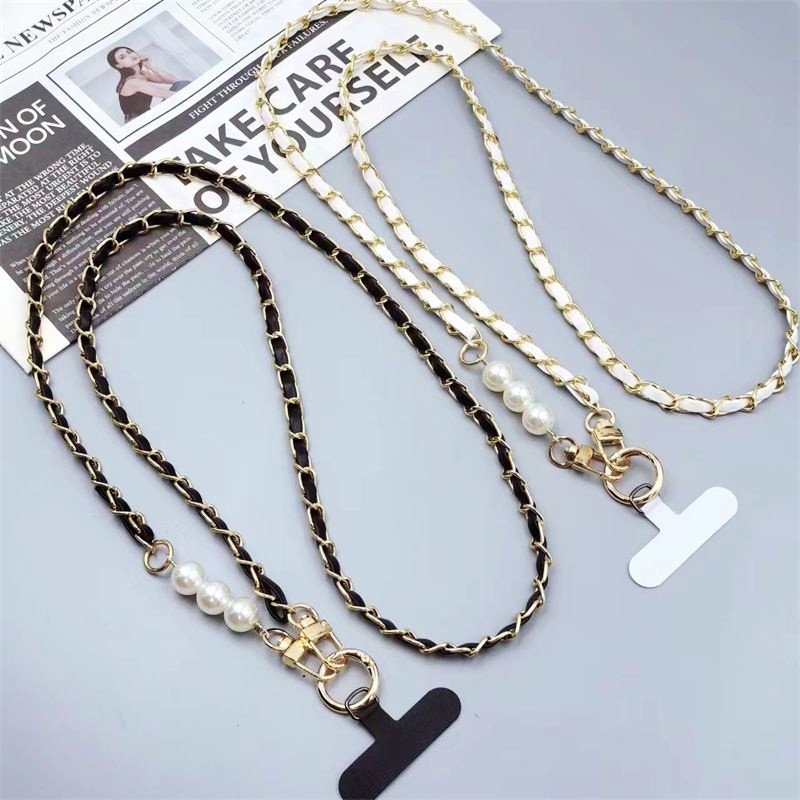 Phone Case Universal Lanyard Long Crossbody Pearl Pickup Chain Mobile Phone Lanyard Women's Long Neck and Shoulder Strap
