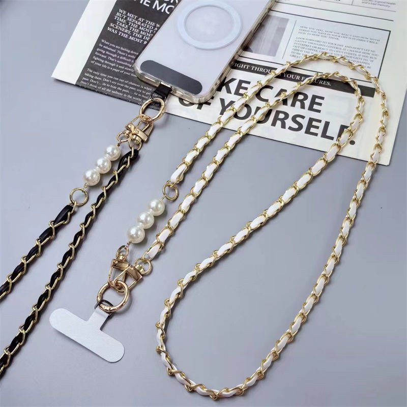 Phone Case Universal Lanyard Long Crossbody Pearl Pickup Chain Mobile Phone Lanyard Women's Long Neck and Shoulder Strap