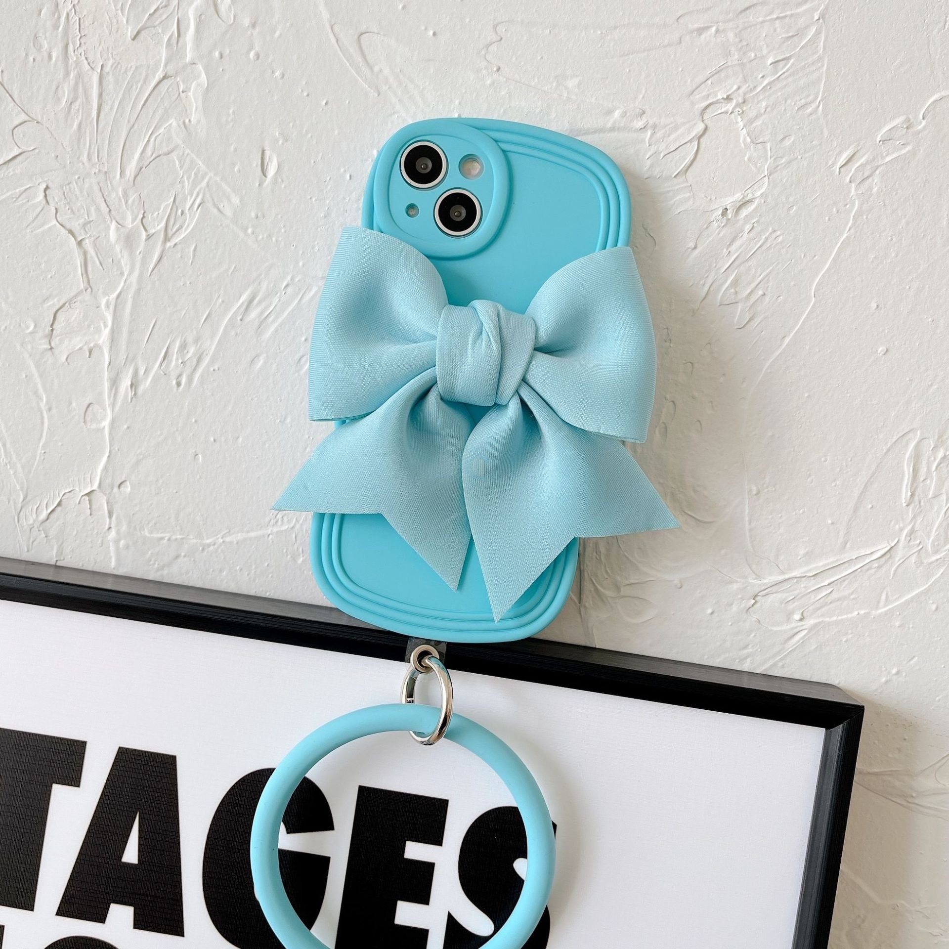 Sweet Bow Tie with hanging ring Classic Shockproof Women wave side edge Phone Case For iPhone 14 Pro Max