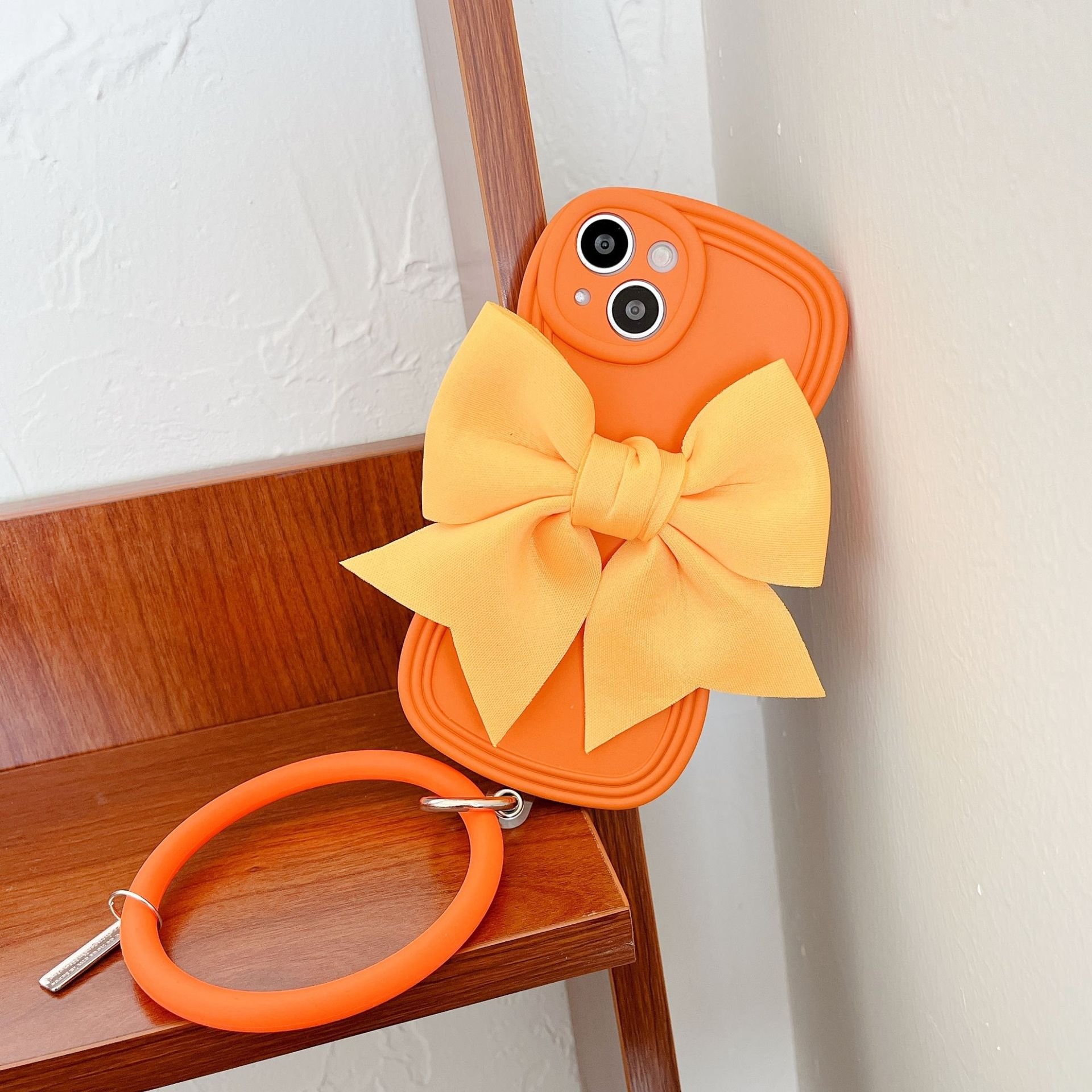 Sweet Bow Tie with hanging ring Classic Shockproof Women wave side edge Phone Case For iPhone 14 Pro Max