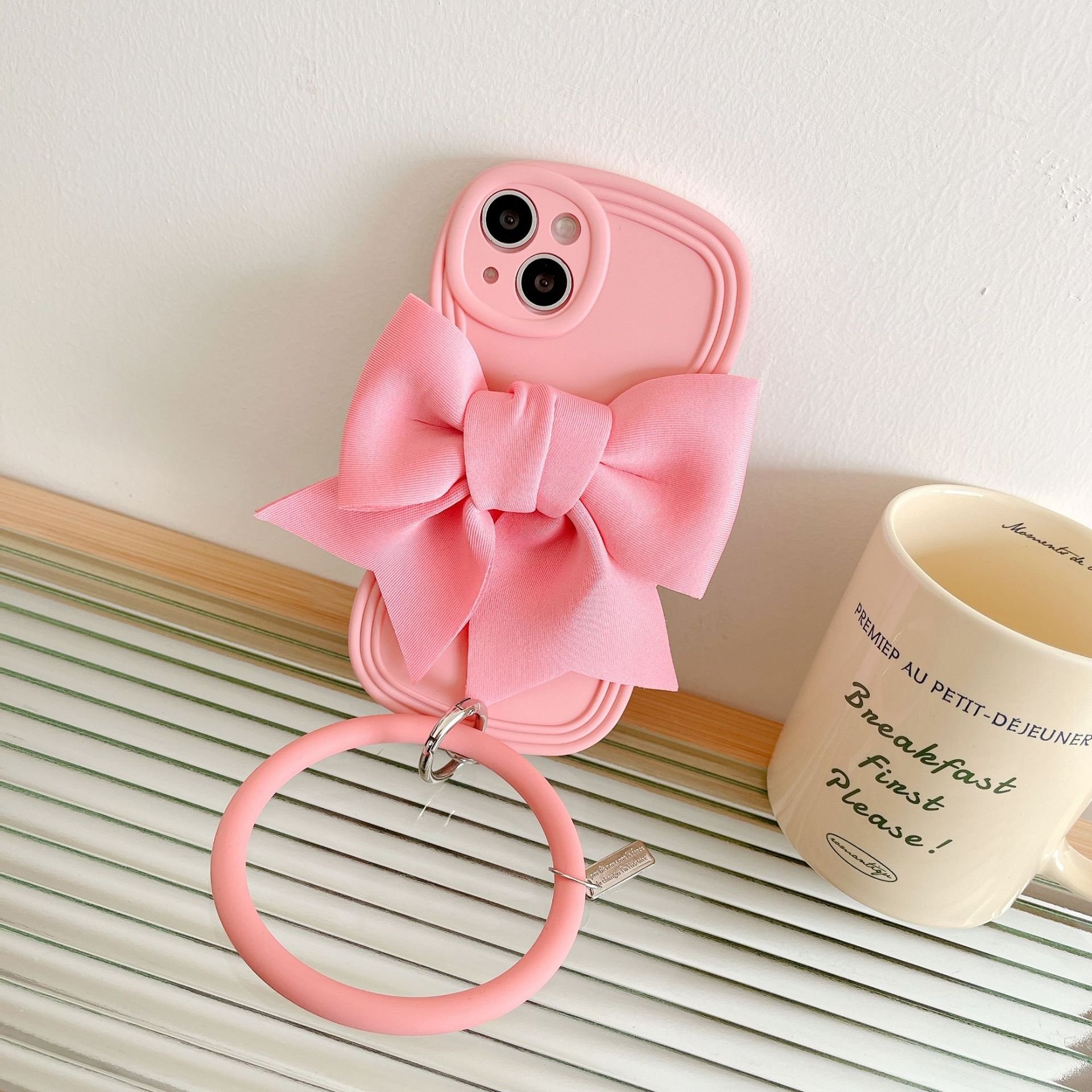 Sweet Bow Tie with hanging ring Classic Shockproof Women wave side edge Phone Case For iPhone 14 Pro Max