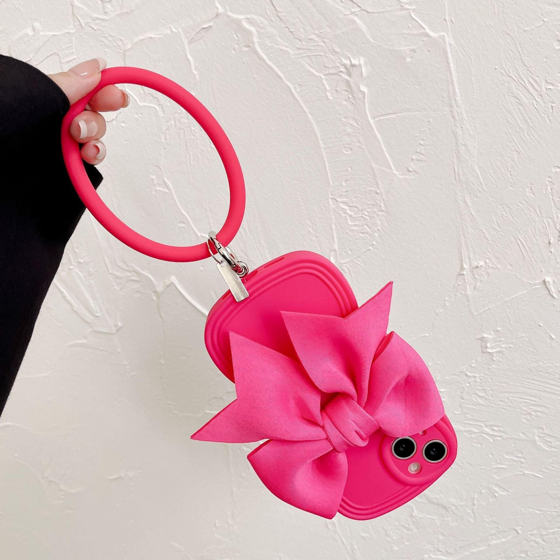 Sweet Bow Tie with hanging ring Classic Shockproof Women wave side edge Phone Case For iPhone 14 Pro Max