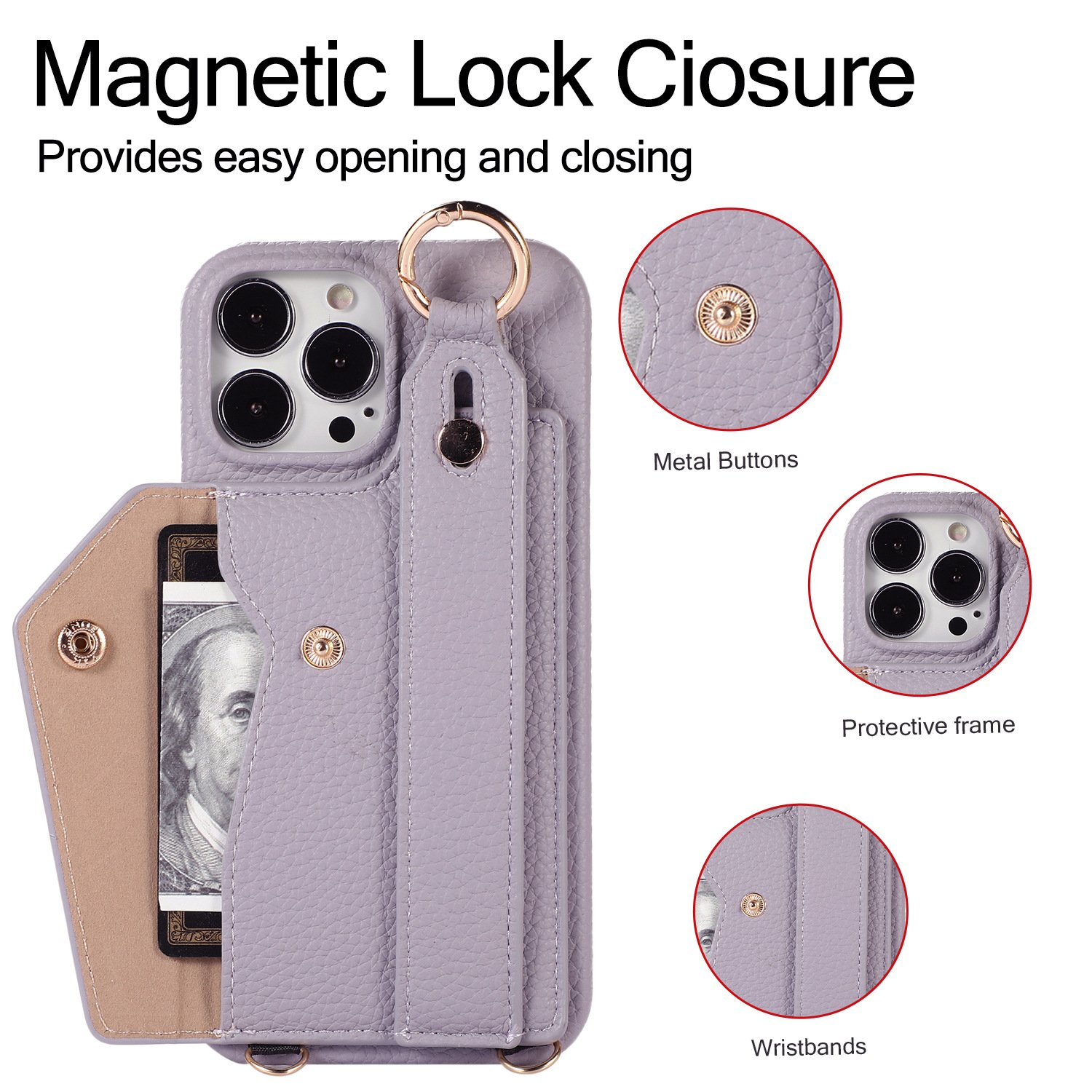 Popular lady leather wallet phone case with stand 15 plus 15 pro max phone case with necklace chain