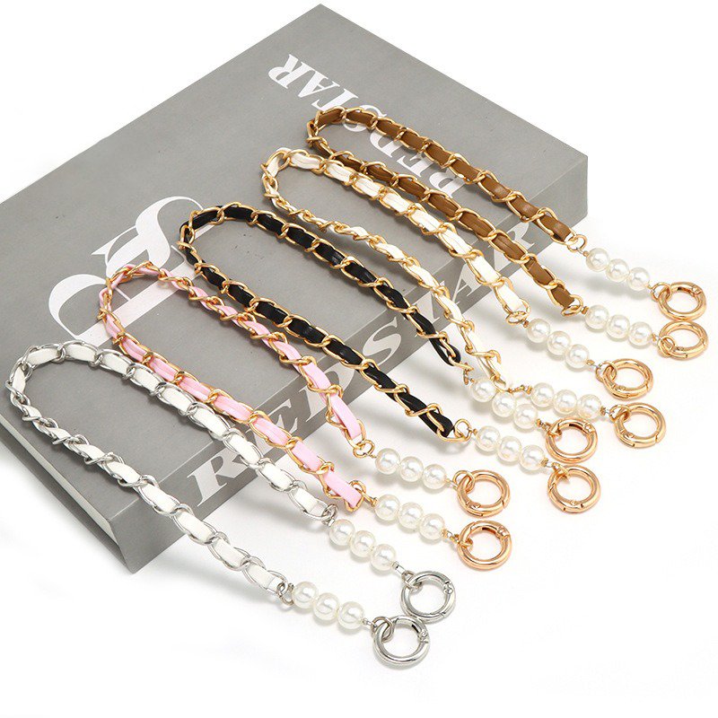 Short Mobile Phone Lanyard Fashion Pearl Strap Anti Fall Cellphone Chain Leather Braided Phone Pearl Wrist Lanyard 42cm