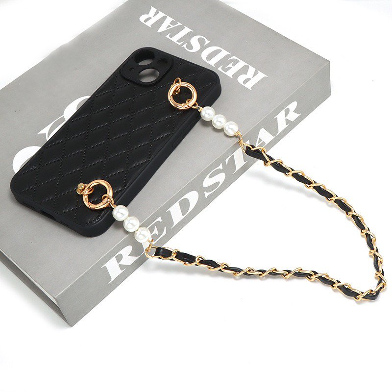 Short Mobile Phone Lanyard Fashion Pearl Strap Anti Fall Cellphone Chain Leather Braided Phone Pearl Wrist Lanyard 42cm